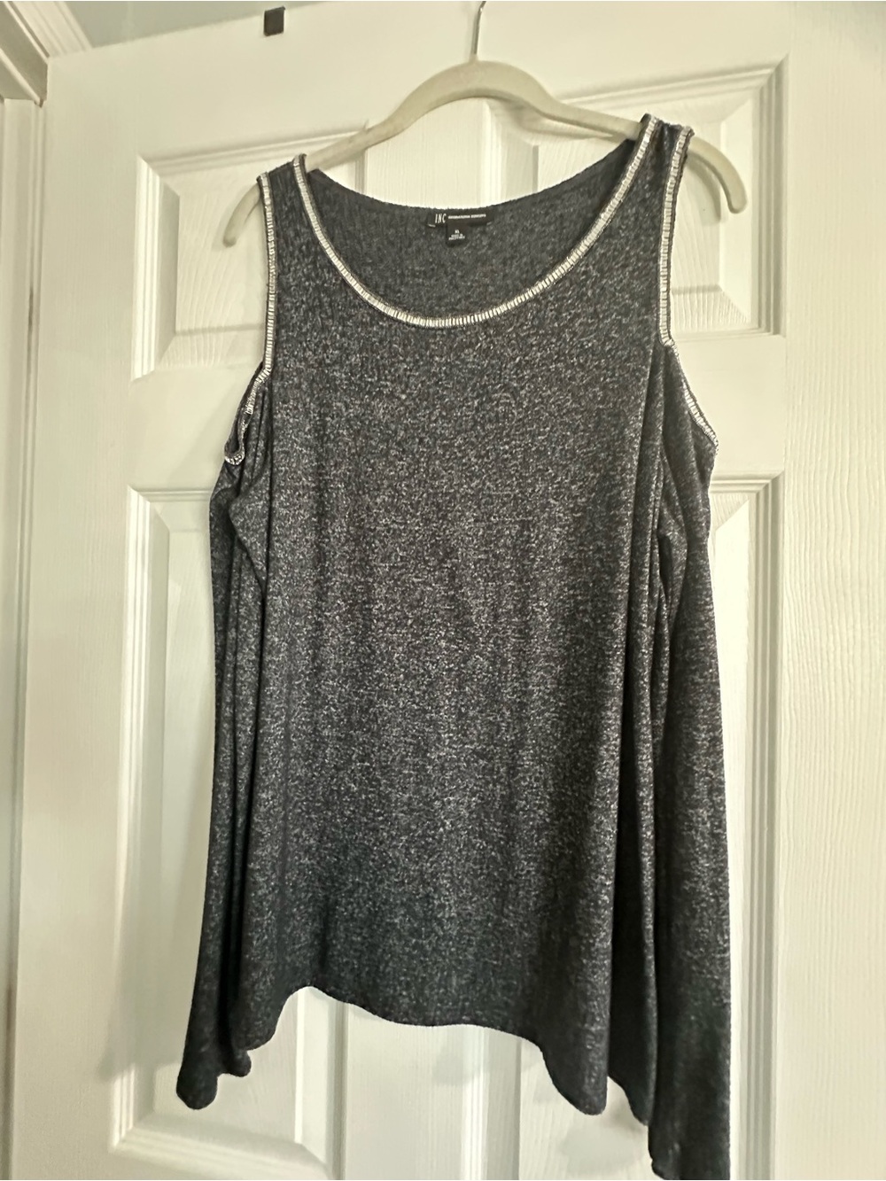 INC International Concepts Metallic Heather Gray Cold Shoulder Tank Top